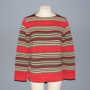 RALPH LAUREN Red Textured Jacquard Stripes Pullover Sweater sz M Petite